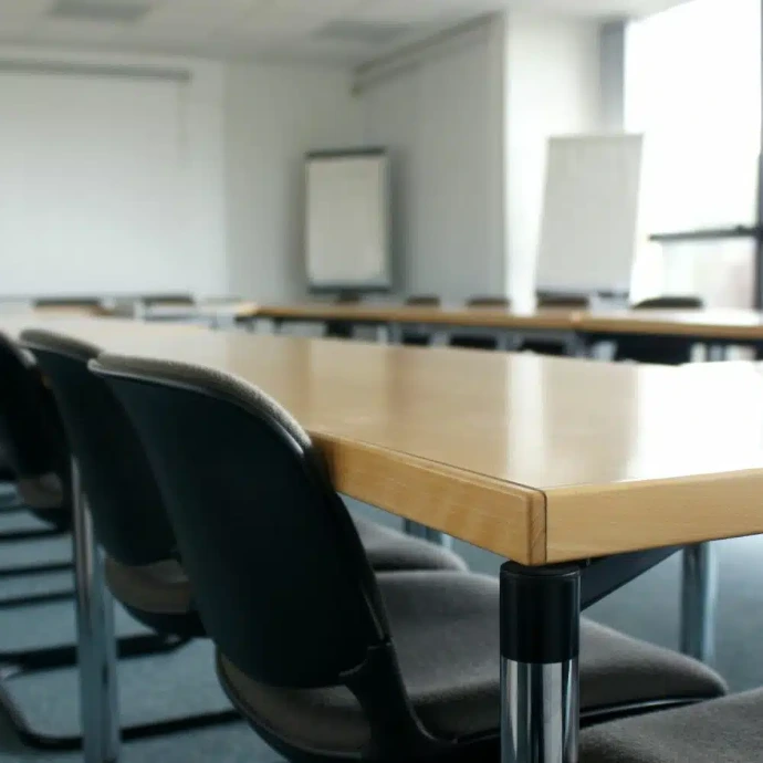 Grande salle de réunion équipée d'une table avec chaises