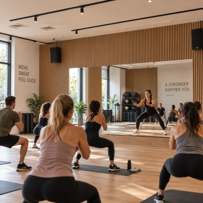 Des personnes s'entrainent dans une salle de sport chaleureuse